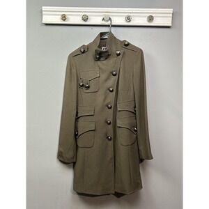 Zelda Coat Womens 6 Green Military Long Jacket Made USA Epaulet Buttons